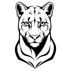 Monochrome Cougar Head Vector Illustration with Intense Gaze.