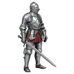 Obraz premium Medieval Knight in Full Plate Armor with Sword Standing.
