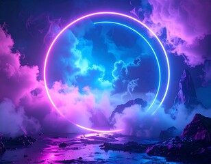 Neon circle in a vibrant landscape