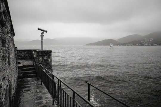 Gray sky, water, and land - Powered by Adobe