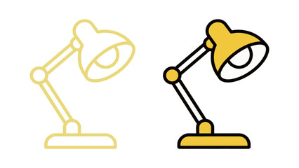 Adjustable Desk Lamp Vector Icon Set in Yellow Color and Outline Style for Home Office and Education Concepts