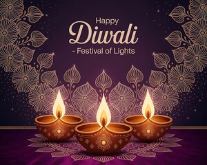 Diwali Festival Greeting Card with Traditional Oil Lamps