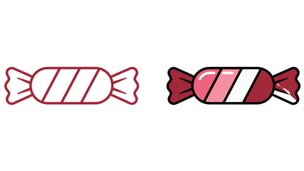 Striped Wrapped Candy Sweet Vector Icon Set in Red and Pink Colors for Holiday Treat and Dessert Concepts
