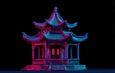 Miniature Chinese Pavilion, Neon Glow