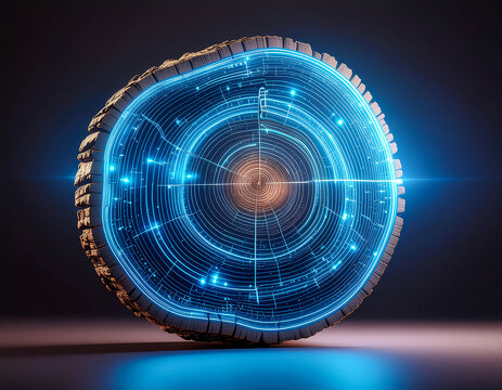 Stunning digital tree ring data visualization merging nature and advanced technology for futuristic concepts