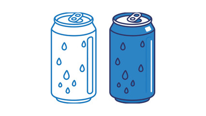 Cold Soda Can Outline and Solid Blue Flat Vector Icon Illustration Graphic Design with Water Droplets for Refreshment Beverage Drink and Summer Thirst Quenching Concept Minimalist Style