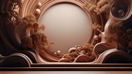 Abstract Brown Swirling Background with Trees and Spheres for Creative Design and Backgrounds