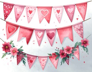 Romantic bunting banners with flowers