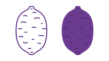 Purple Sweet Potato Yam Root Vegetable Outline and Solid Flat Vector Icon Illustration Graphic Design for Healthy Food Farming Agriculture and Vegan Diet Minimalist Style Element