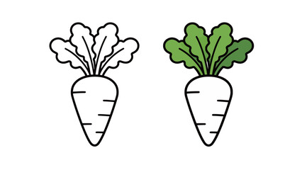 Turnip Root Vegetable with Green Leaves Outline and Solid Flat Vector Icon Illustration Graphic Design for Healthy Food Farming Agriculture and Vegan Diet Minimalist Style Element