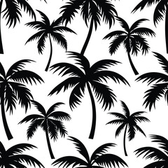 Palm tree vector collection tropical beach silhouette line art summer holiday seamless pattern retro design exotic coconut jungle leaves illustration.Palm tree silhouette vector set.
