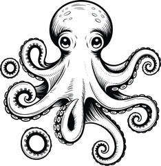 Detailed octopus illustration, vintage marine animal drawing, intricate sea creature artwork, underwater wildlife design, ocean themed tattoo art, aquatic inspiration