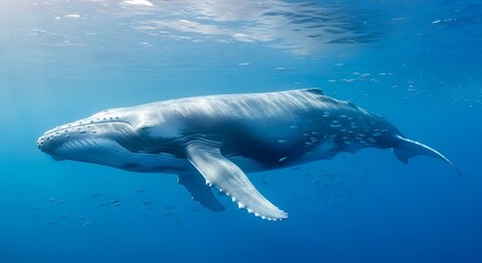 Humpback whale swims.