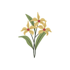 Simple illustration of yellow flowers with green leaves on a white background