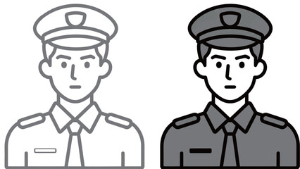 Serious Police Officer in Uniform Icon Outline and Solid Vector Illustration Profile Minimalist Flat Style Graphic Resource