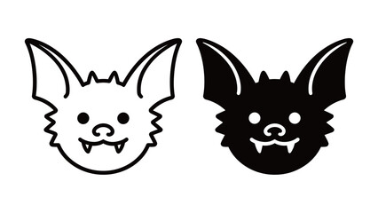 Adorable Spooky Bat Head Icon Outline and Solid Vector Illustration Mascot Logo Design Template Minimalist Flat Style Graphic Resource