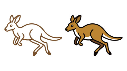 Dynamic Jumping Kangaroo Cartoon Vector Illustration with Outline and Full Color Style for Australian Wildlife Conservation and Travel Advertising