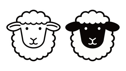 Minimalistic Happy Sheep Head Cartoon Vector Illustration with Outline and Black and White Versions for Farming, Wool, and Dairy Industry Concepts