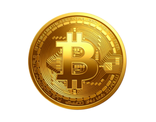 Modern Financial Icon: Golden Bitcoin Logo with Clean Flat Art Style PNG