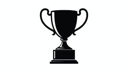 A black and white silhouette illustration of a trophy cup on a white background.  
