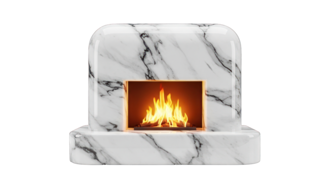 Modern Marble Fireplace with Burning Flames.