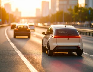 Naklejka premium self-driving cars moving autonomously in traffic
