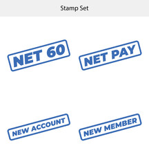 Blue Grunge Stamp Set Featuring Net Pay, 60, New Account and New Member Text