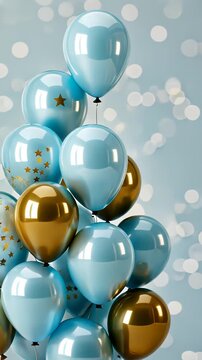 Gift boxes and balloons ascend in a celebratory bokeh backdrop
