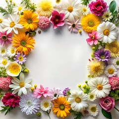 Obraz premium Floral Frame of Colorful Spring Flowers on White Background for Creative Design Projects