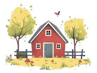 Rustic village farm drawing in color sketch, AI generated