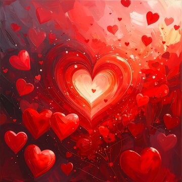 Abstract hearts in a vibrant red design