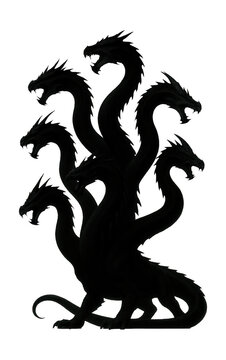 Silhouette of a seven-headed hydra.