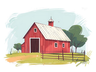 Rustic village farm drawing in color sketch, AI generated