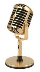 Vintage gold microphone on black background 3d rendering retro golden