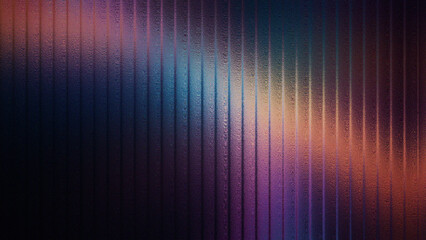 Abstract vertical ribbed glass texture with colorful light reflections and bokeh effect