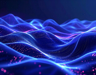 Fototapeta premium Glowing Sapphire Digital Waves – Futuristic Tech Background 