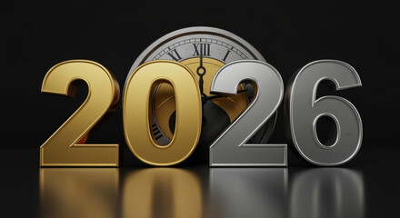 Elegant 2026 New Year celebration with golden and silver numerals