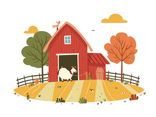 Rustic village farm drawing in color sketch, AI generated