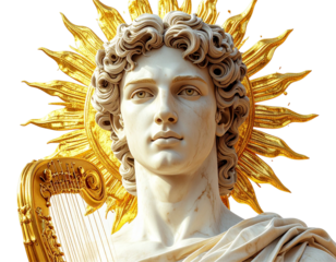 Golden Icon of Apollo God of Sun and Music – Isolated PNG