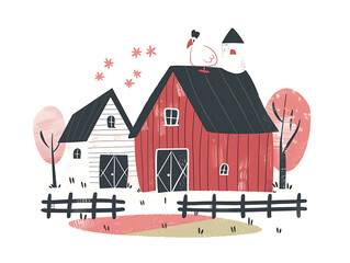 Rustic village farm drawing in color sketch, AI generated