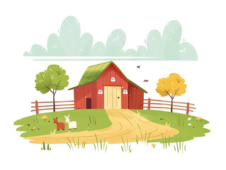 Rustic village farm drawing in color sketch, AI generated