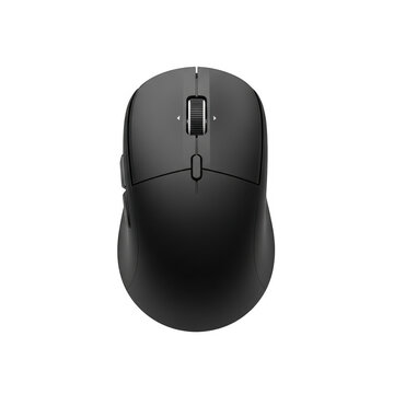 Top view of a modern black computer mouse isolated on transparent background