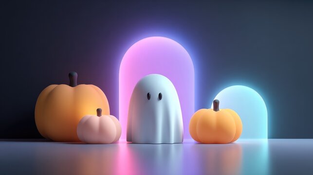 Cute 3D Halloween Render
Stylized Spooky Characters
Chibi Monster 3D (For the Frankenstein image)
Neon Halloween Art (For the glowing ghost image)
Minimalist Halloween 3D (For the skeletons and pumpki