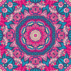 Festival art seamless pattern mandala. Ethnic geometric print. Colorful repeating background texture. Mexican psychdedlic