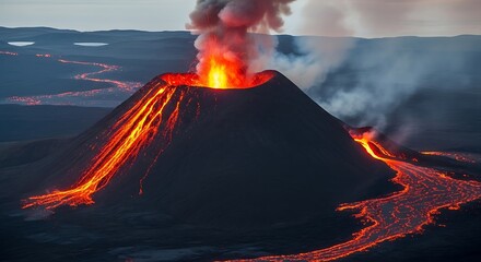 Erupting volcano with lava.