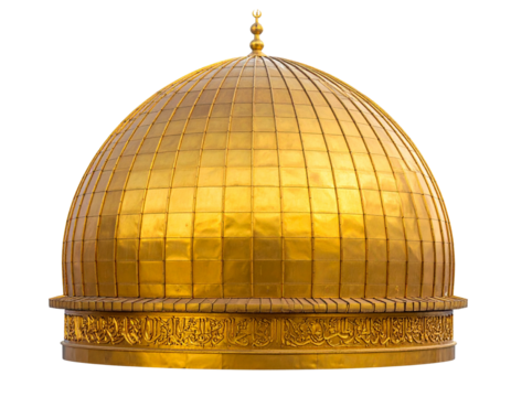 Golden Mosque Dome with Ornate Details Isolated on White
