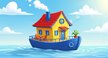 Houseboat on water.