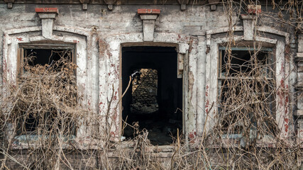 ruined street and destroyed houses the city Kiev war in Ukraine