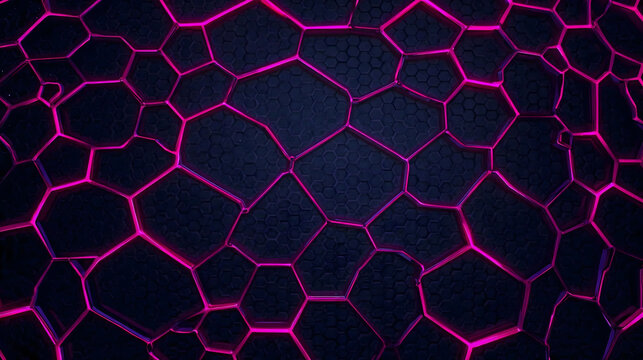 Stunning glowing pink geometric pattern over dark hexagon background for modern tech, gaming, or futuristic projects needing a vibrant, sleek design - Powered by Adobe