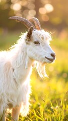 Obraz premium White goat in golden sunlight (1)